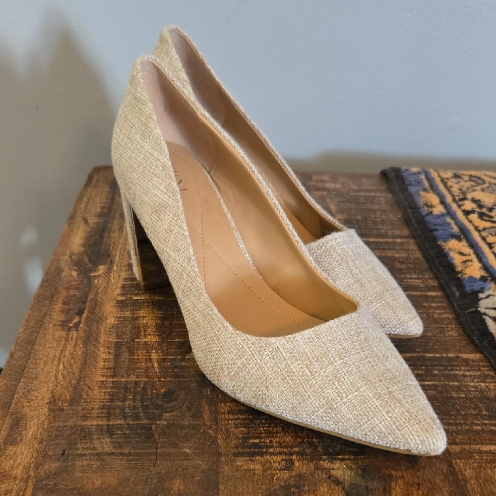 Alfani Textured Cream Women's Heels with Chrome Accents